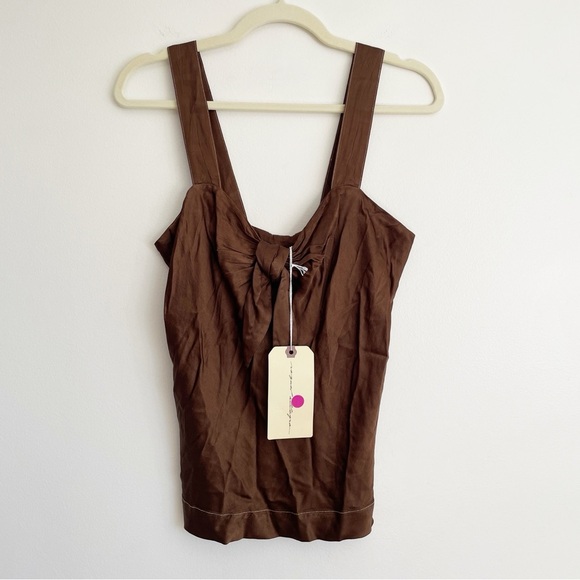 NWT Raquel Allegra Satin Tow Front Blouse Top Chocolate Brown Metallic Designer - Picture 4 of 13